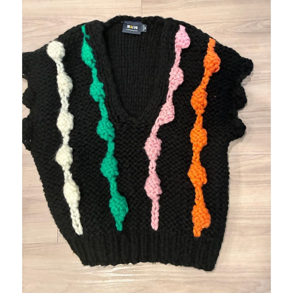 Maeve by Anthropologie Bauble Chunky Knit Sweater Vest One Size Black Colorful